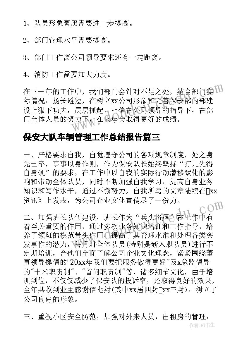 保安大队车辆管理工作总结报告(模板5篇)