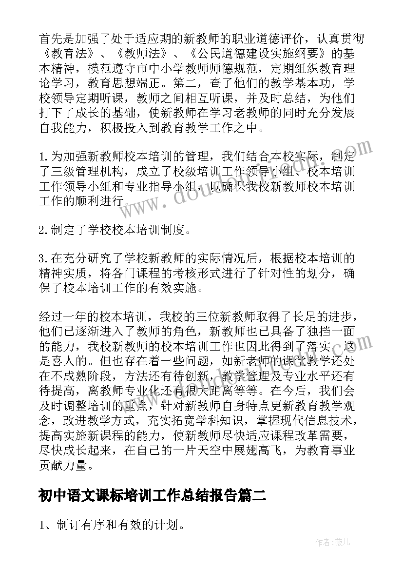 初中语文课标培训工作总结报告(模板9篇)