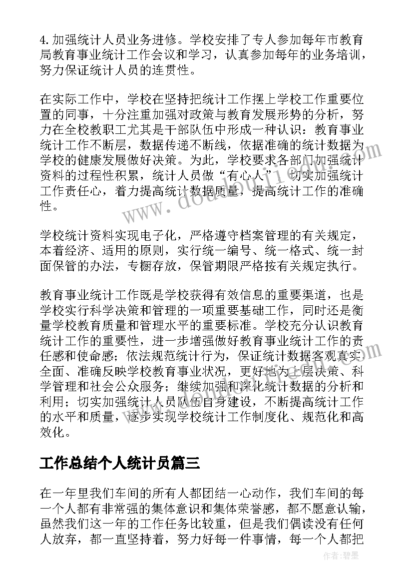 工作总结个人统计员(实用7篇)