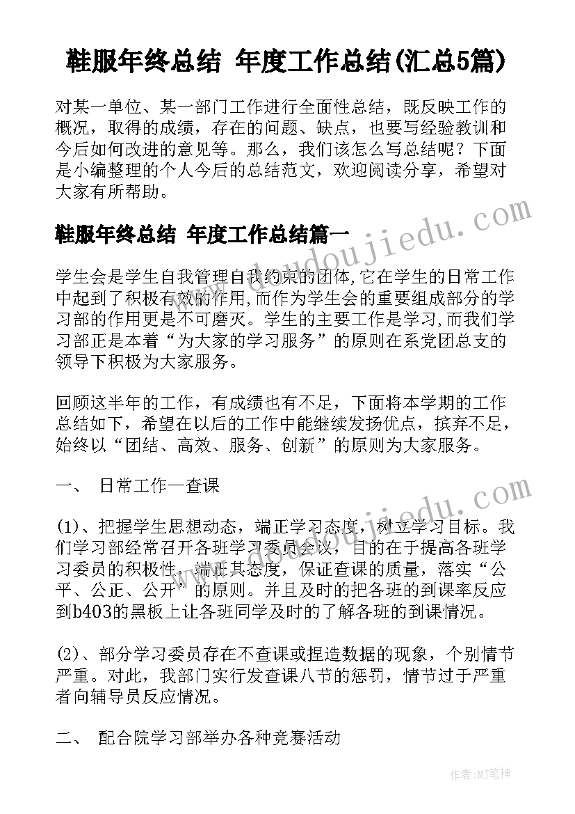 鞋服年终总结 年度工作总结(汇总5篇)