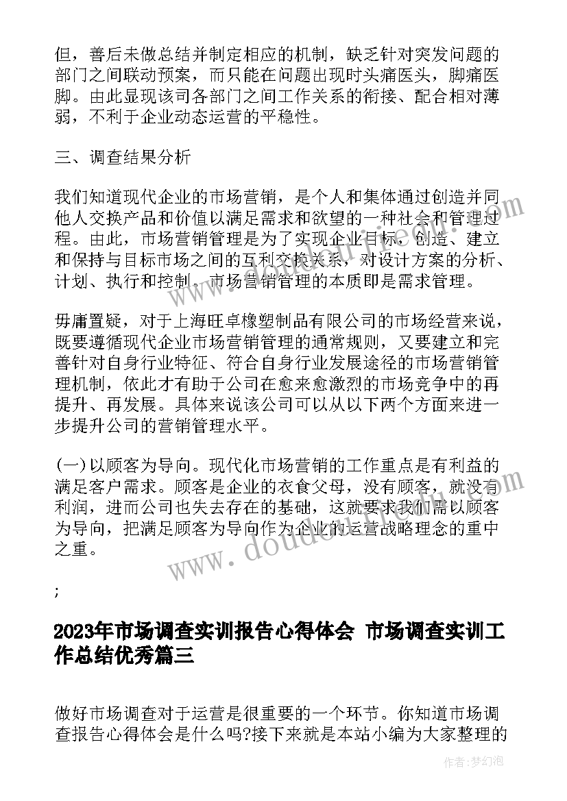 2023年市场调查实训报告心得体会 市场调查实训工作总结(模板5篇)