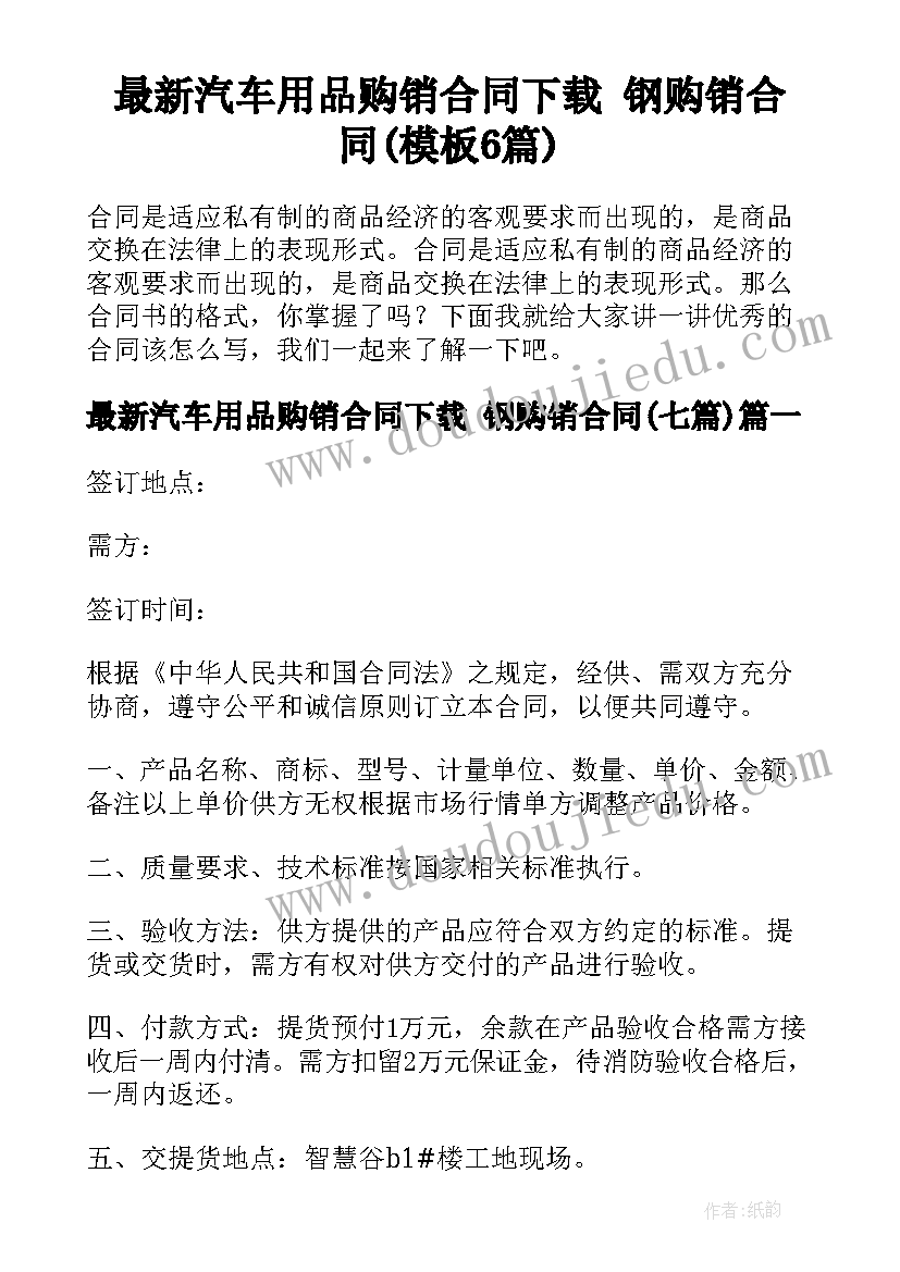 最新汽车用品购销合同下载 钢购销合同(模板6篇)