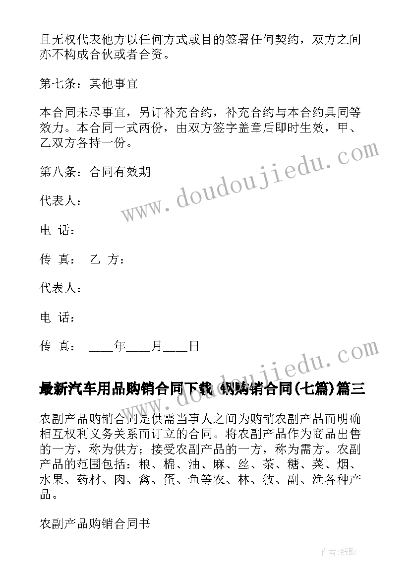 最新汽车用品购销合同下载 钢购销合同(模板6篇)