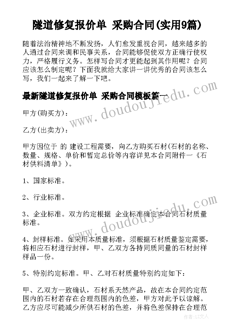 隧道修复报价单 采购合同(实用9篇)