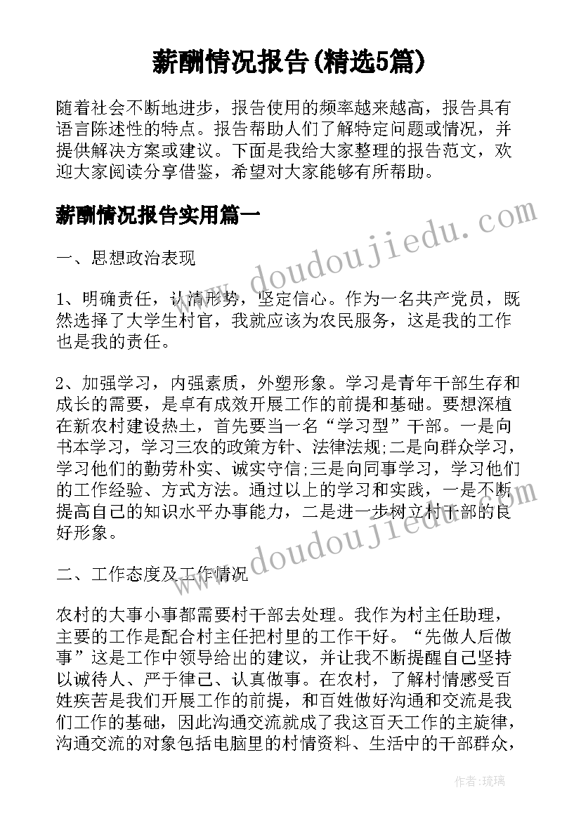 薪酬情况报告(精选5篇)