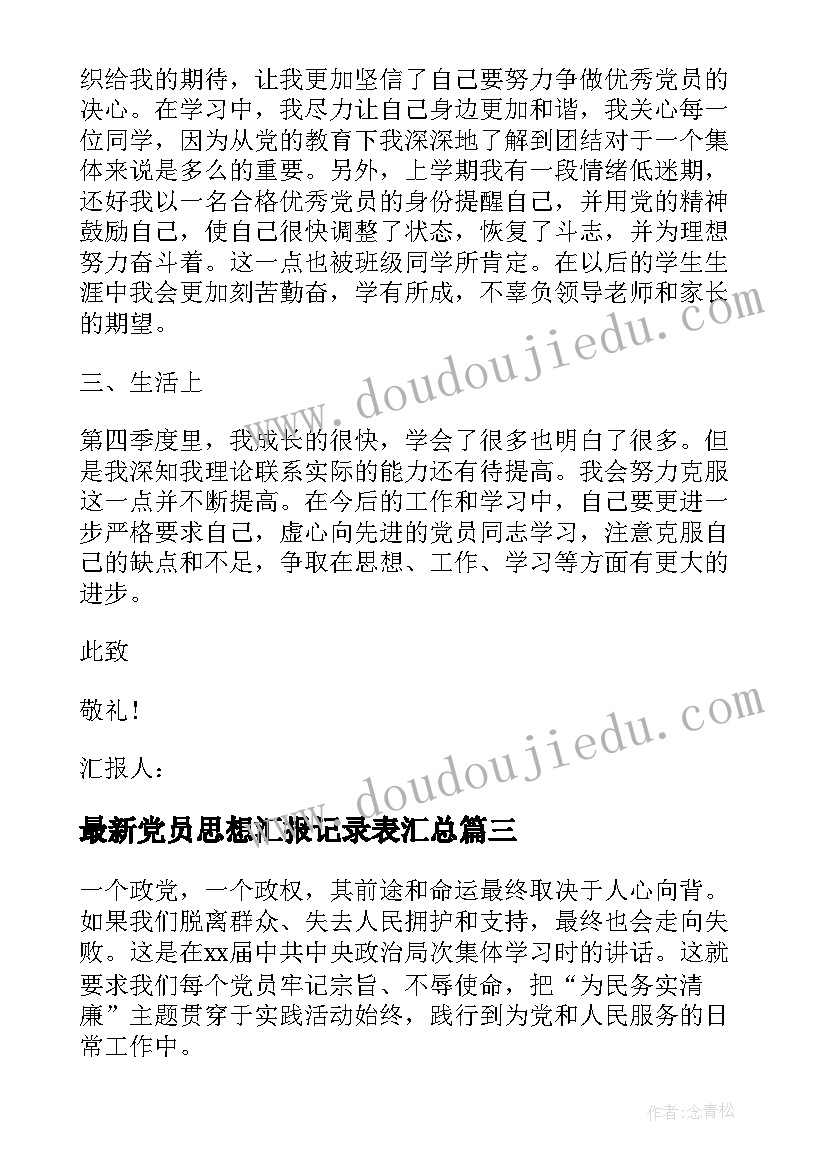 党员思想汇报记录表(通用9篇)