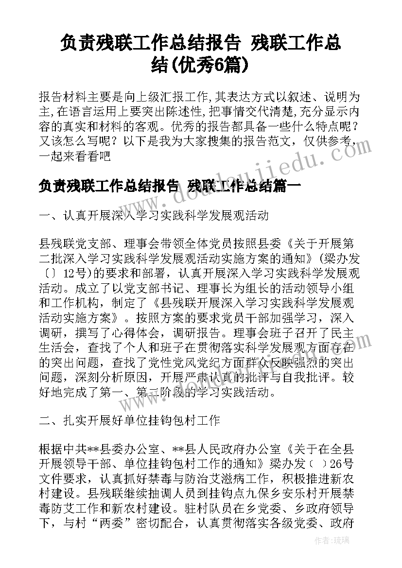 负责残联工作总结报告 残联工作总结(优秀6篇)