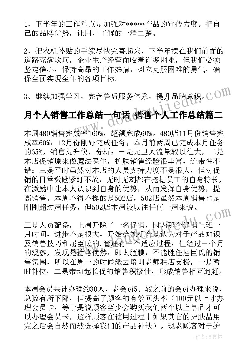 最新月个人销售工作总结一句话 销售个人工作总结(大全6篇)