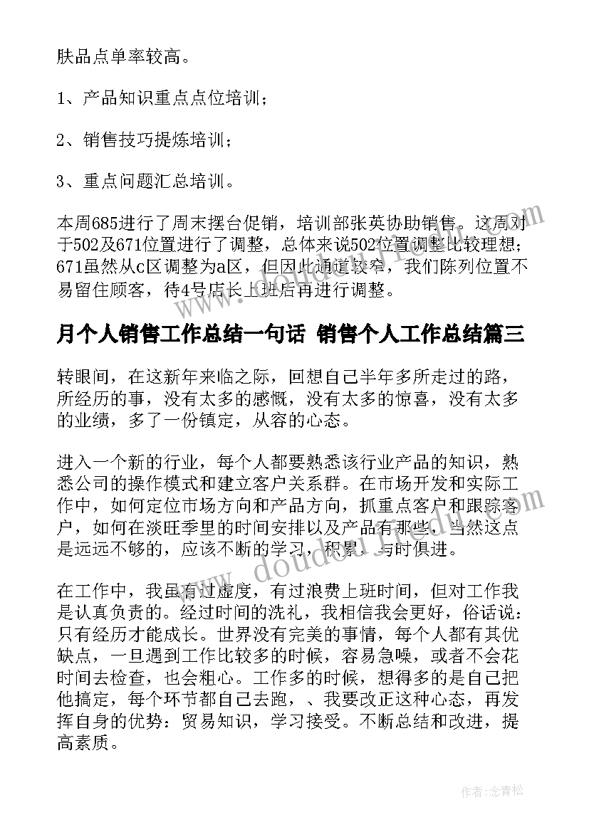 最新月个人销售工作总结一句话 销售个人工作总结(大全6篇)