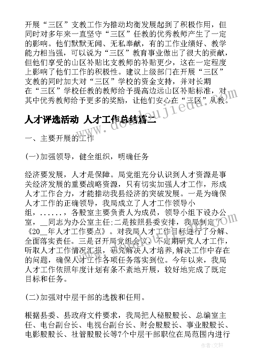 2023年人才评选活动 人才工作总结(优秀5篇)