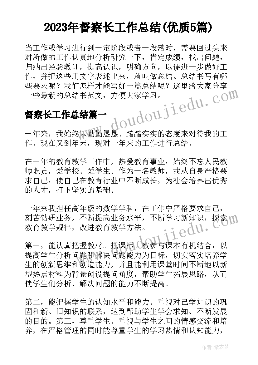 2023年督察长工作总结(优质5篇)