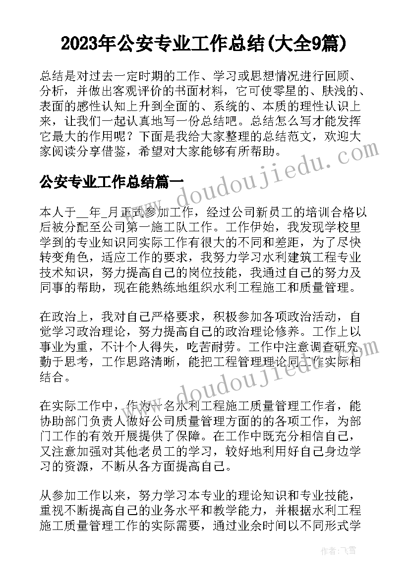 2023年公安专业工作总结(大全9篇)