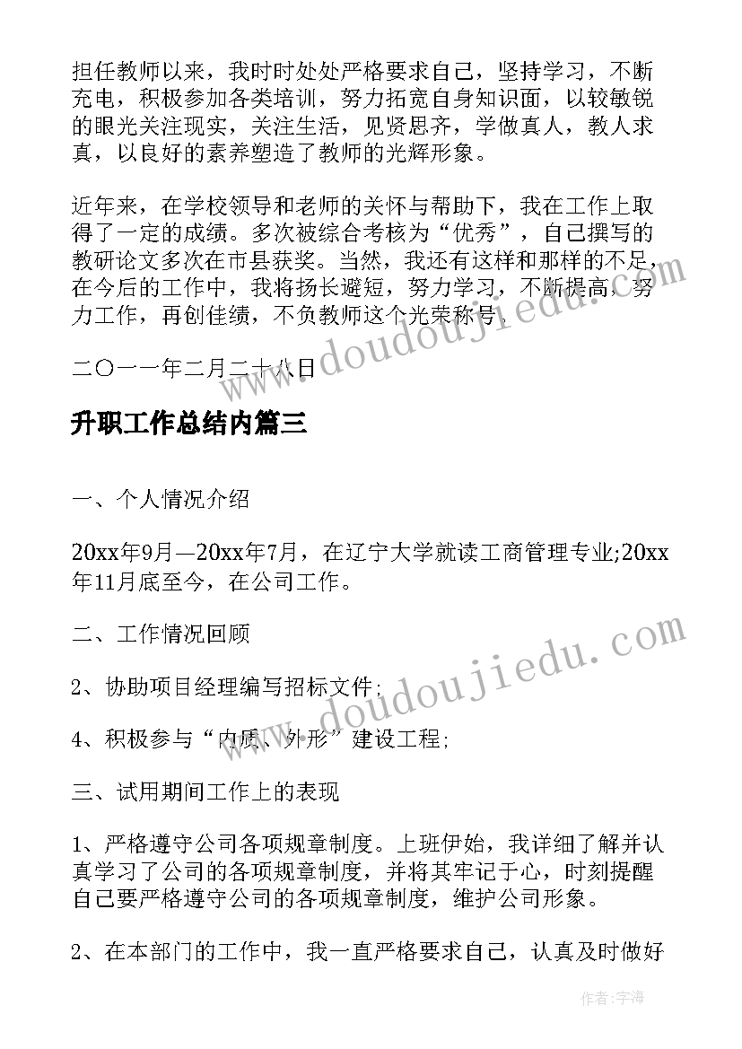 2023年升职工作总结内(实用5篇)