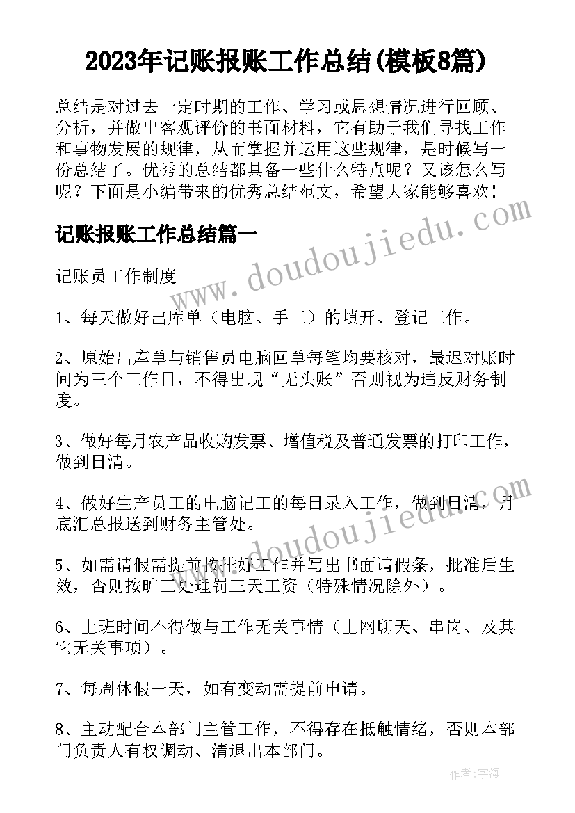 2023年记账报账工作总结(模板8篇)