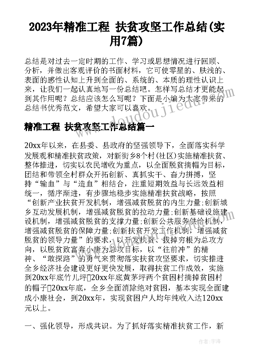 2023年精准工程 扶贫攻坚工作总结(实用7篇)