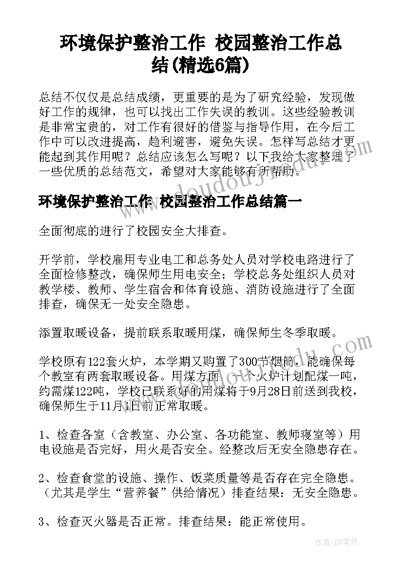 环境保护整治工作 校园整治工作总结(精选6篇)