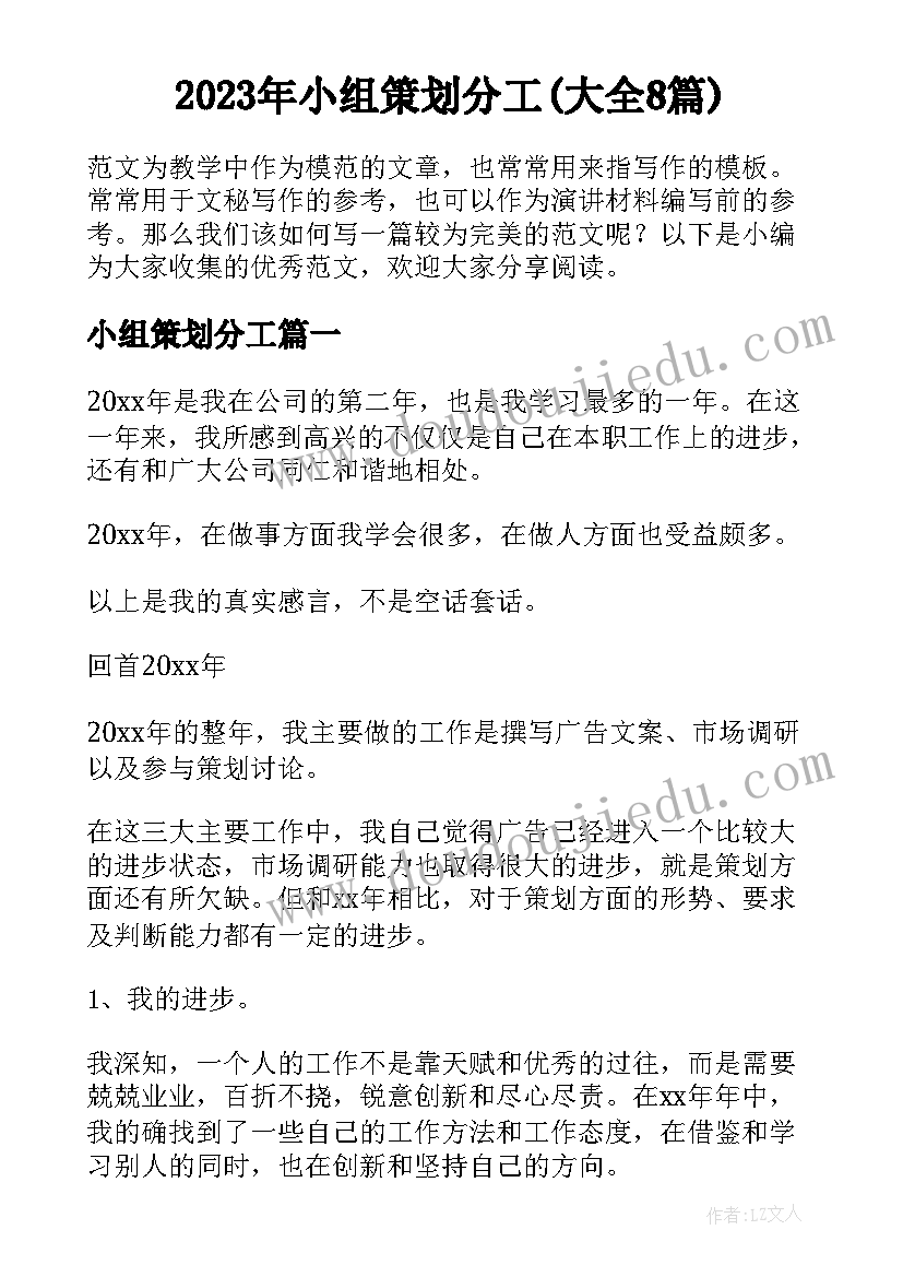 2023年小组策划分工(大全8篇)