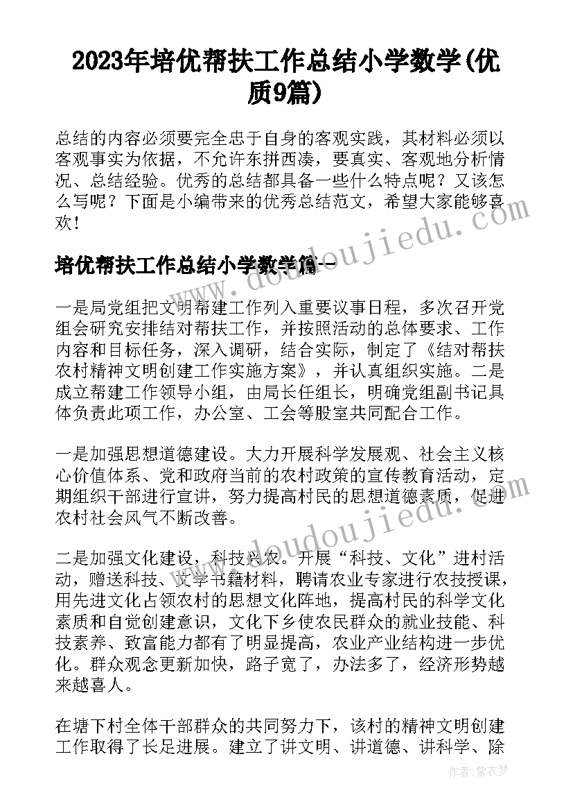 2023年培优帮扶工作总结小学数学(优质9篇)