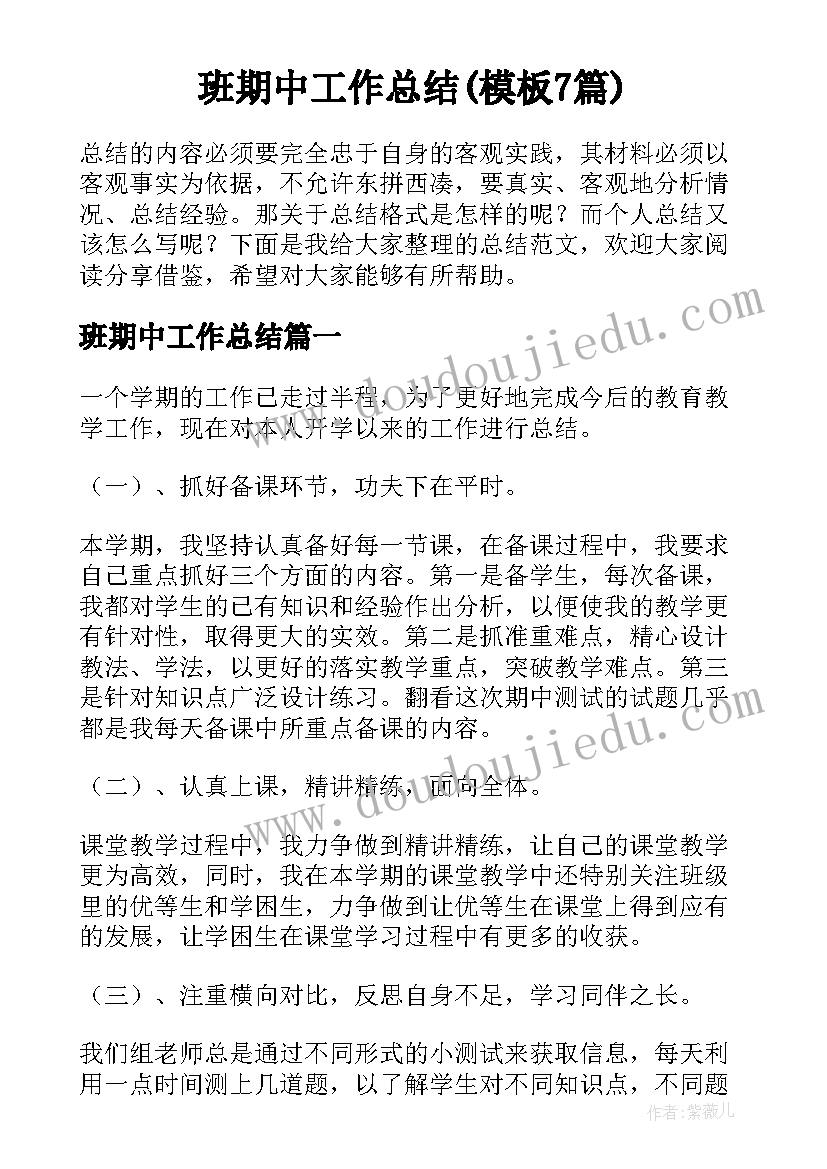 班期中工作总结(模板7篇)