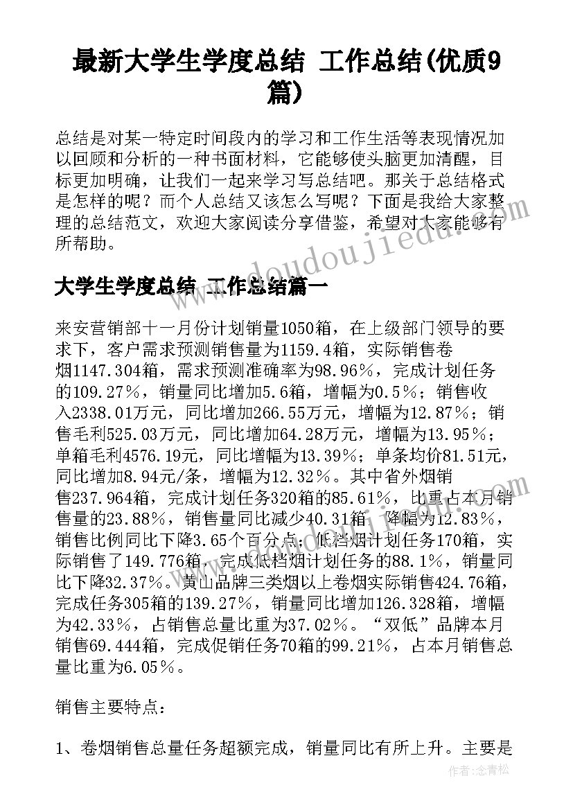 最新大学生学度总结 工作总结(优质9篇)