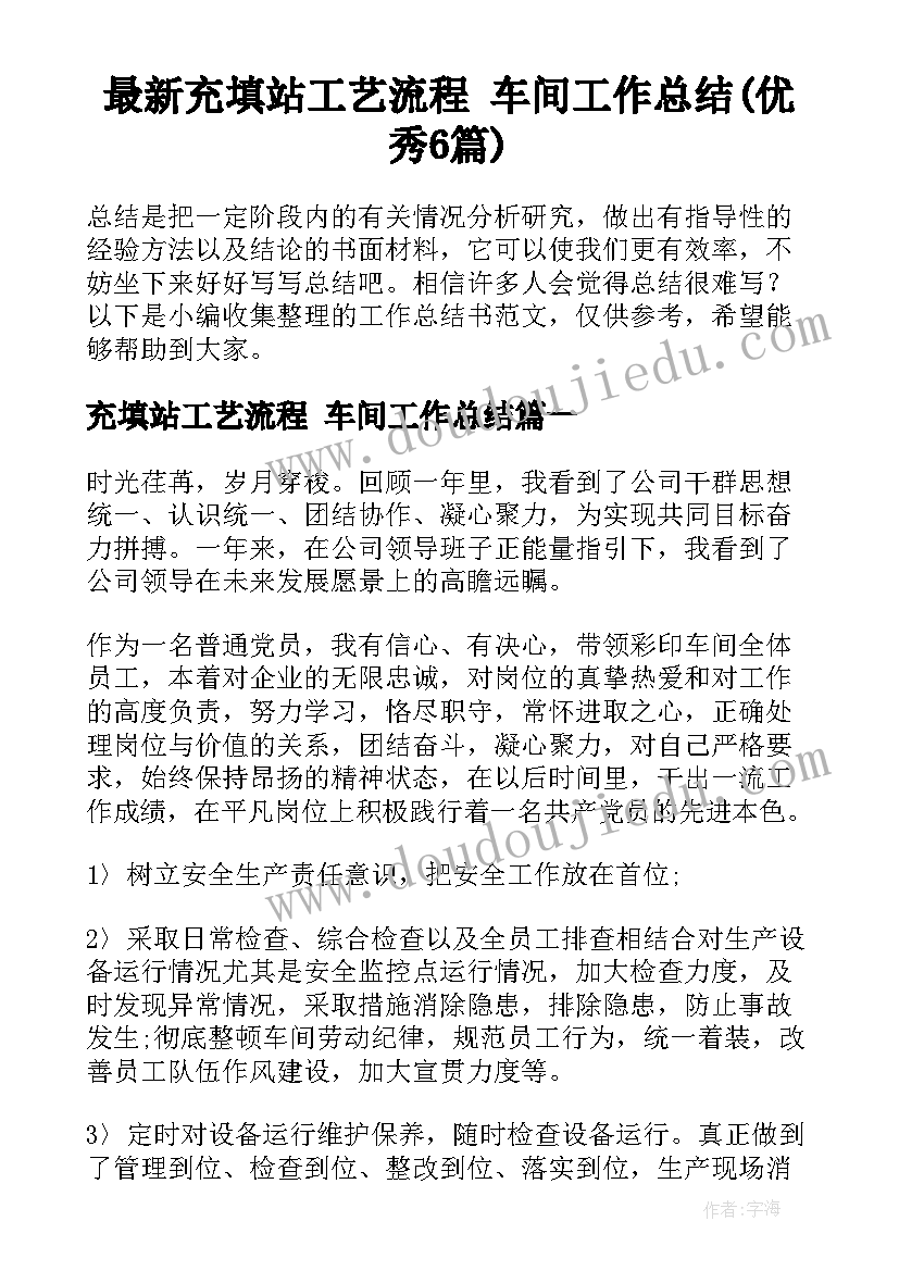 最新充填站工艺流程 车间工作总结(优秀6篇)