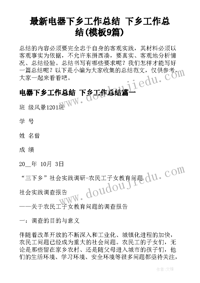 最新电器下乡工作总结 下乡工作总结(模板9篇)