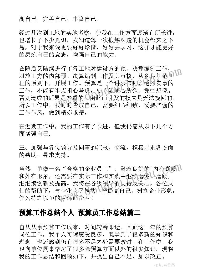 预算工作总结个人 预算员工作总结(大全10篇)