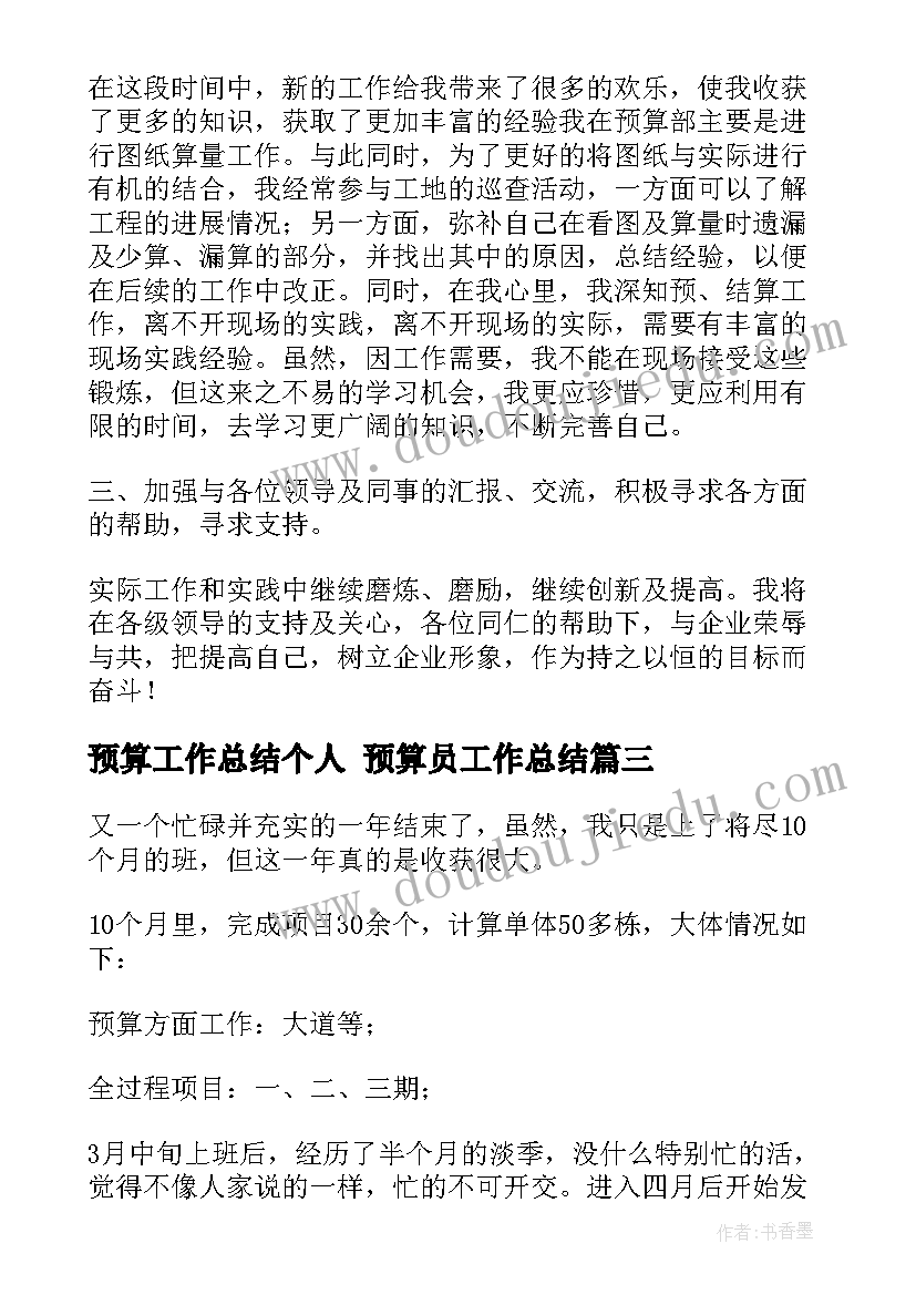 预算工作总结个人 预算员工作总结(大全10篇)