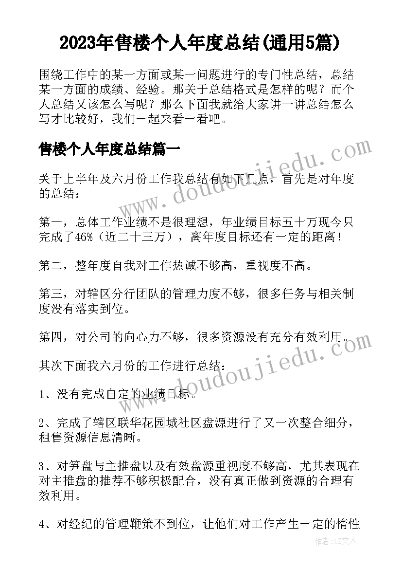 2023年售楼个人年度总结(通用5篇)