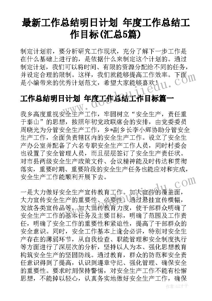 最新工作总结明日计划 年度工作总结工作目标(汇总5篇)