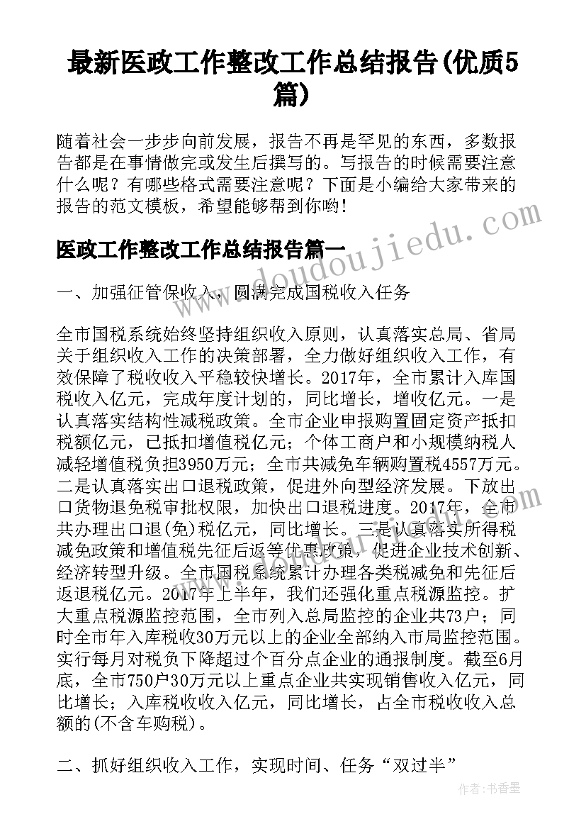 最新医政工作整改工作总结报告(优质5篇)