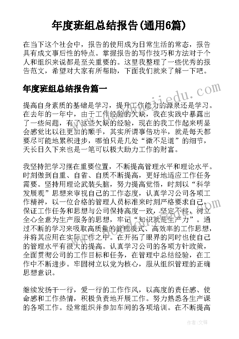 年度班组总结报告(通用6篇)