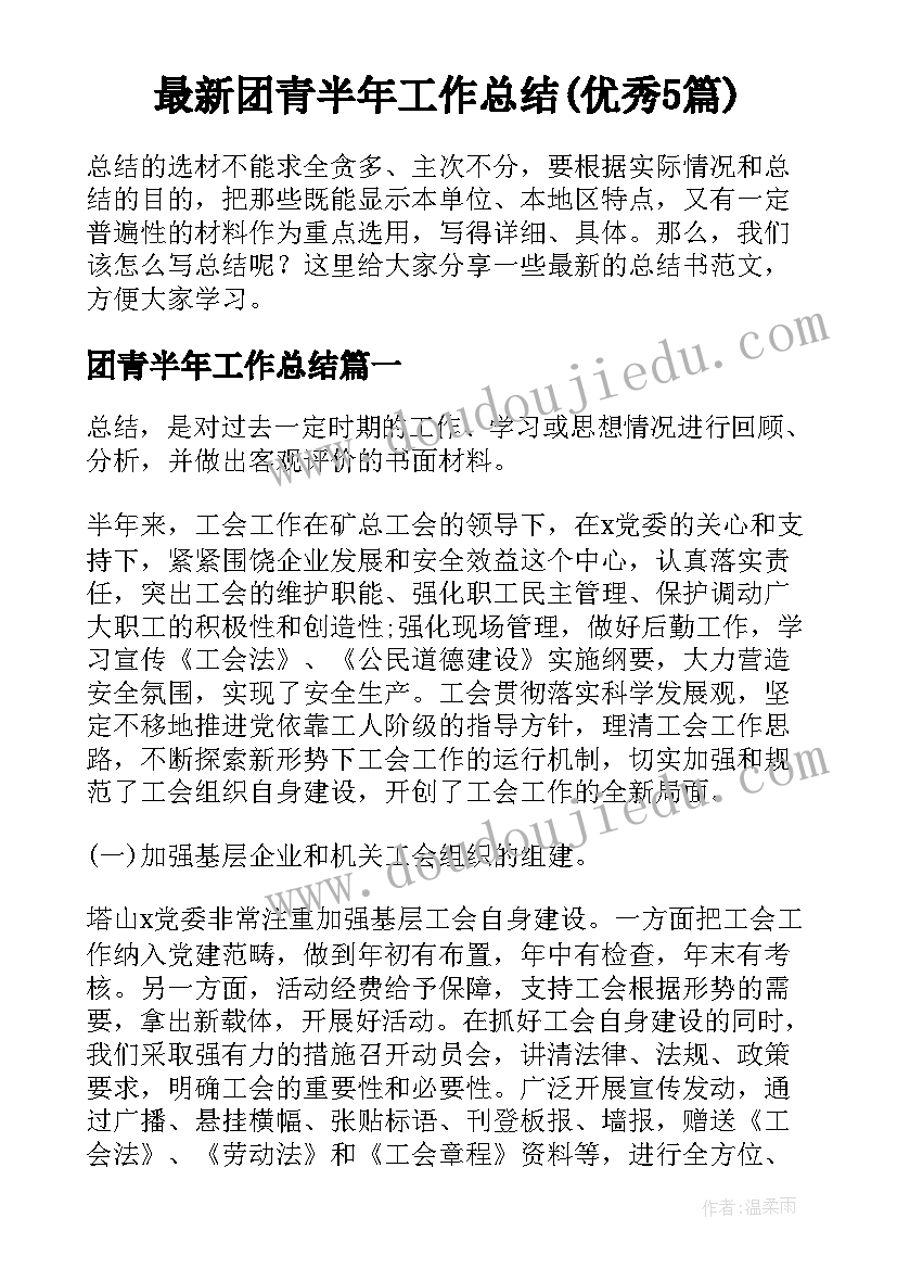 最新团青半年工作总结(优秀5篇)