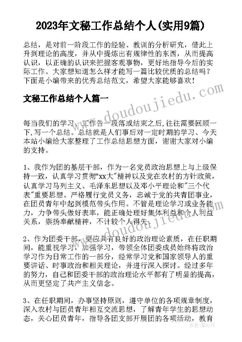 2023年文秘工作总结个人(实用9篇)