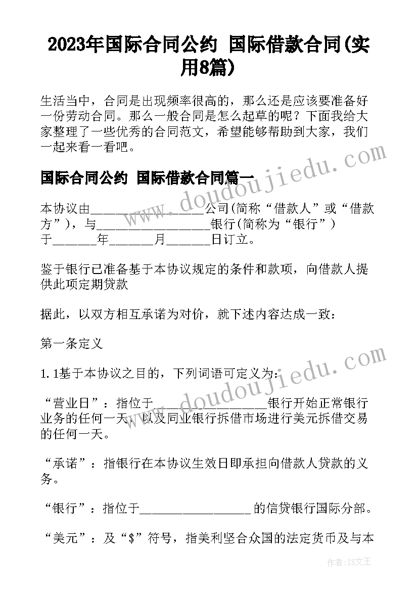 2023年国际合同公约 国际借款合同(实用8篇)