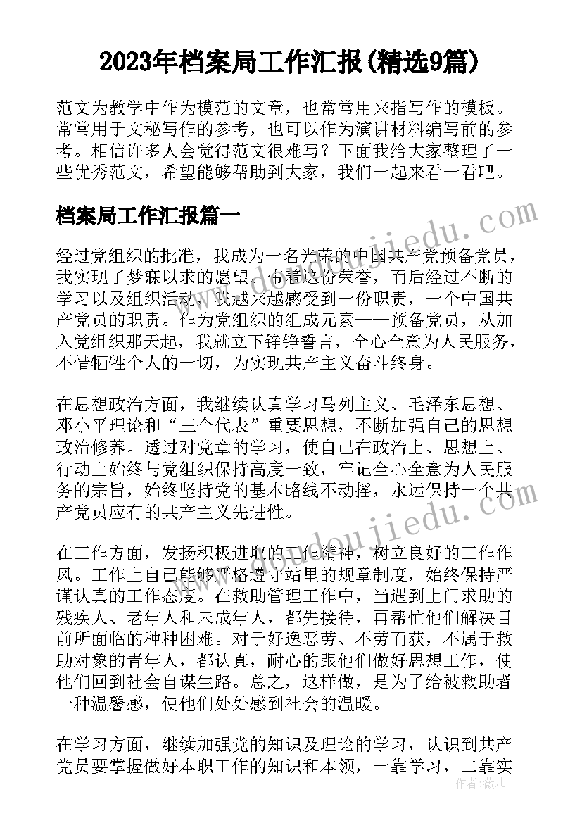 2023年档案局工作汇报(精选9篇)