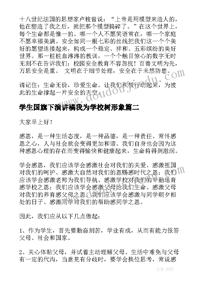 2023年学生国旗下演讲稿我为学校树形象 国旗下演讲稿(优秀8篇)