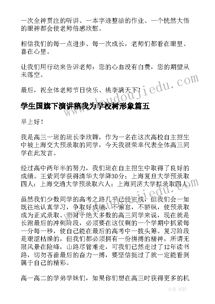 2023年学生国旗下演讲稿我为学校树形象 国旗下演讲稿(优秀8篇)