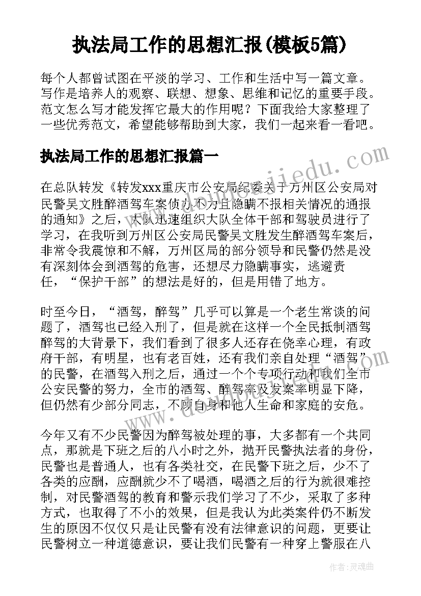 执法局工作的思想汇报(模板5篇)