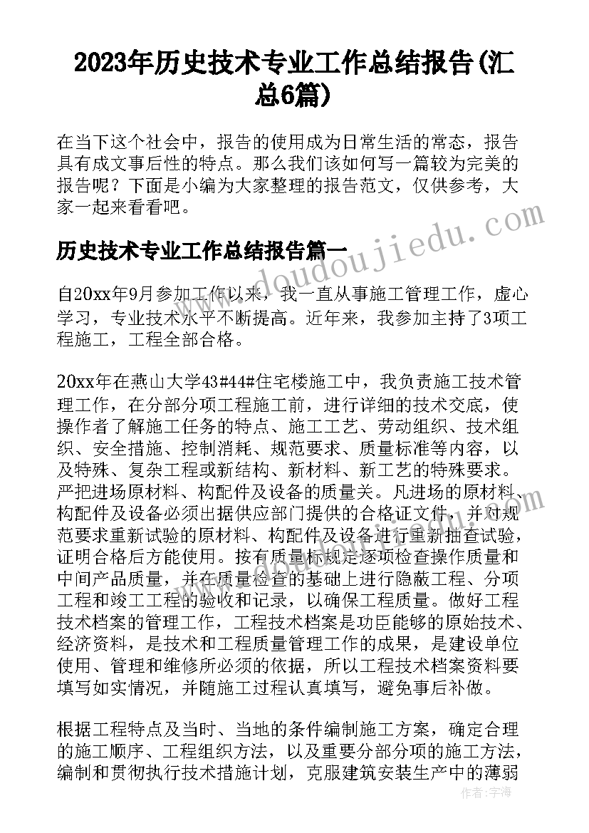 2023年历史技术专业工作总结报告(汇总6篇)