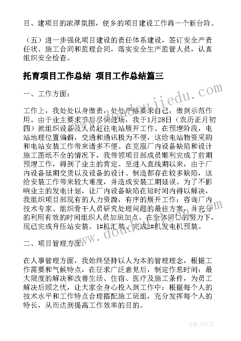 托育项目工作总结 项目工作总结(实用6篇)