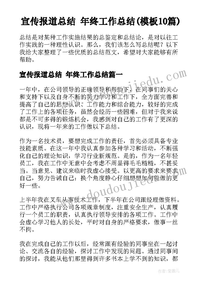 宣传报道总结 年终工作总结(模板10篇)