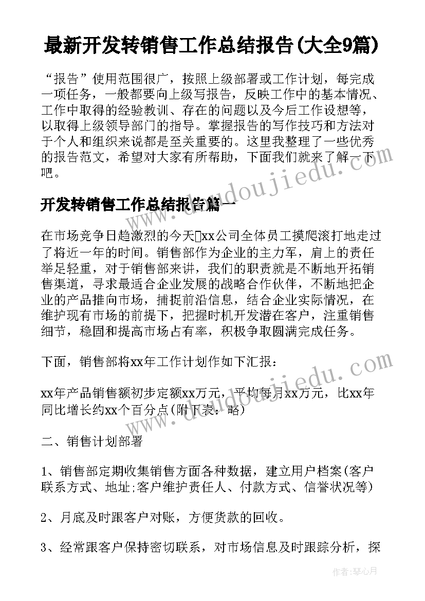 最新开发转销售工作总结报告(大全9篇)