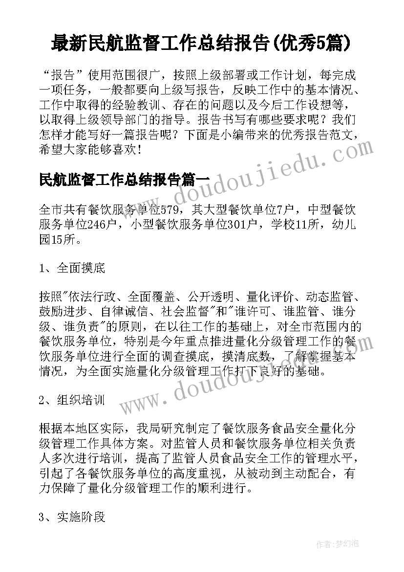 最新民航监督工作总结报告(优秀5篇)