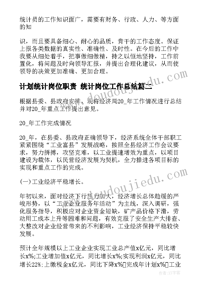 最新计划统计岗位职责 统计岗位工作总结(大全10篇)