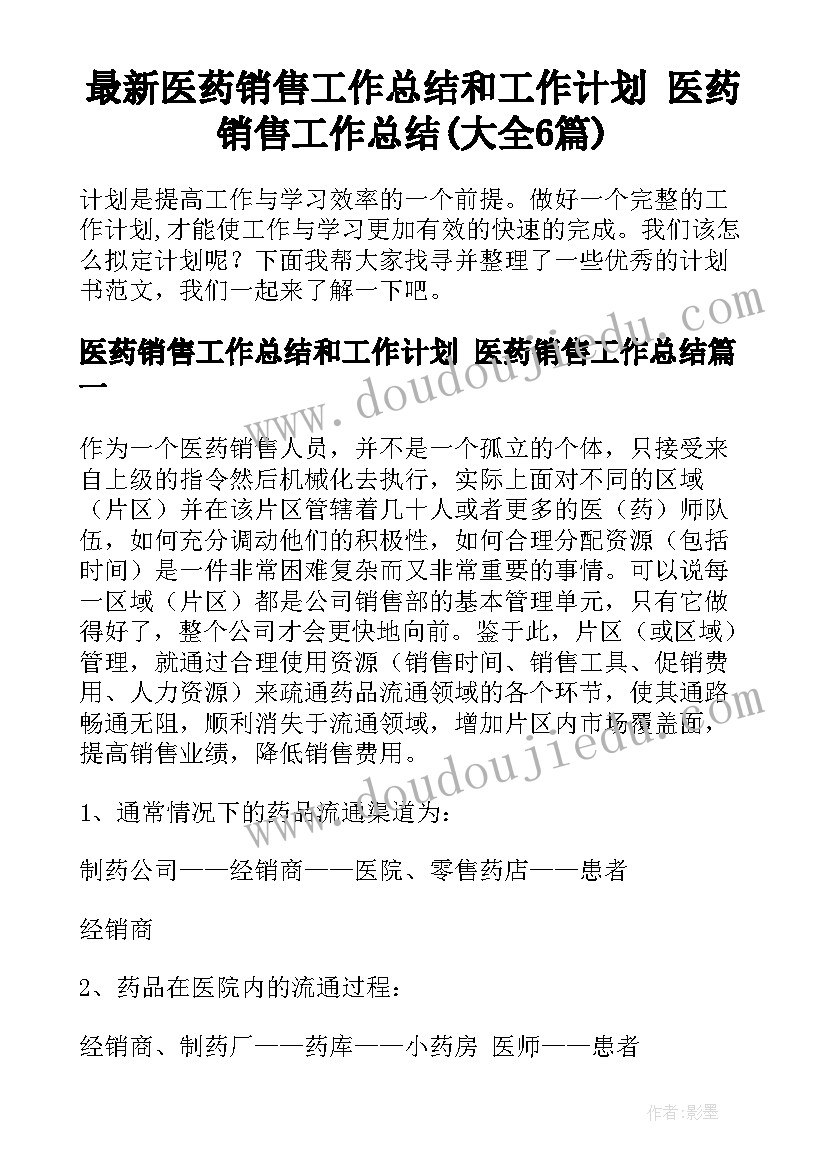 最新医药销售工作总结和工作计划 医药销售工作总结(大全6篇)