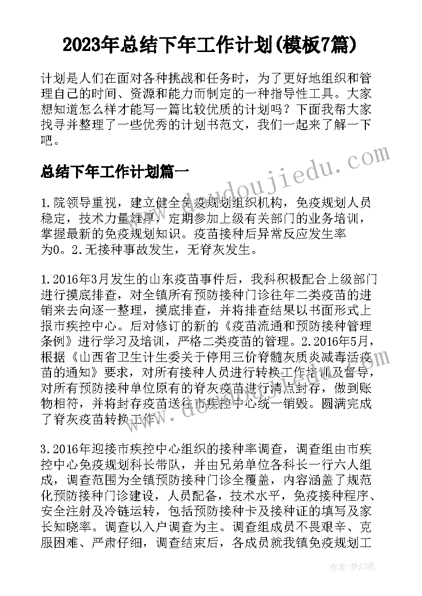 2023年总结下年工作计划(模板7篇)