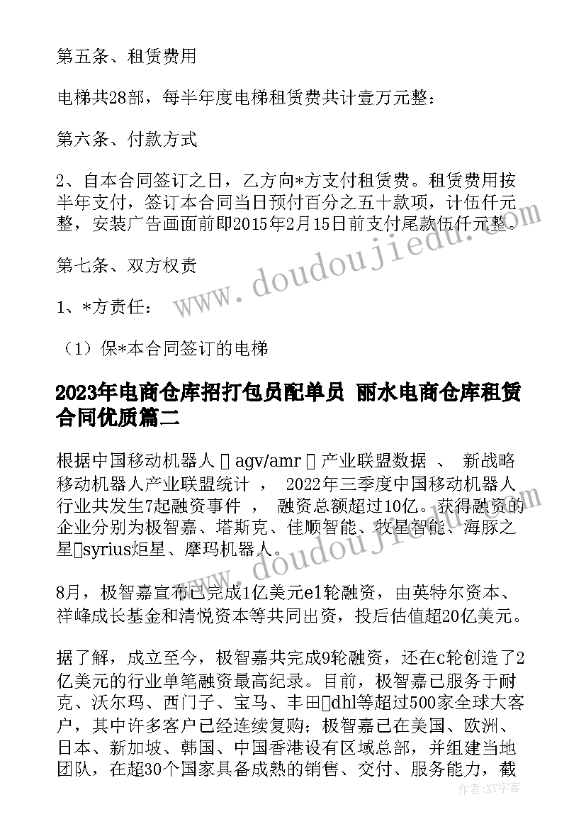 最新电商仓库招打包员配单员 丽水电商仓库租赁合同(优秀5篇)