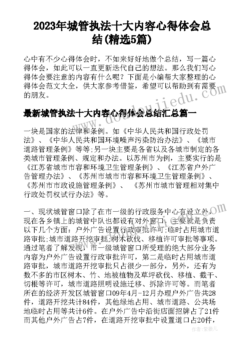 2023年城管执法十大内容心得体会总结(精选5篇)