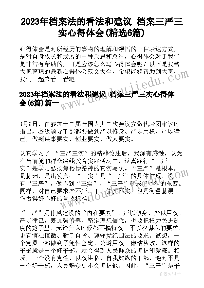 2023年档案法的看法和建议 档案三严三实心得体会(精选6篇)